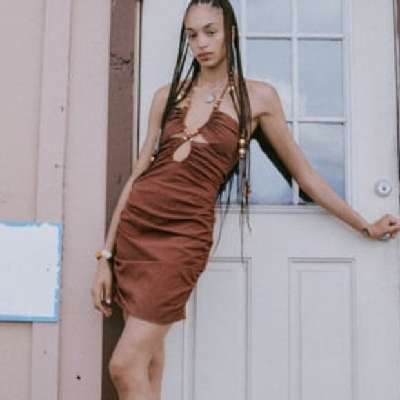 Zara Beaded and Cutout Dress Brown - Picture 5 of 8